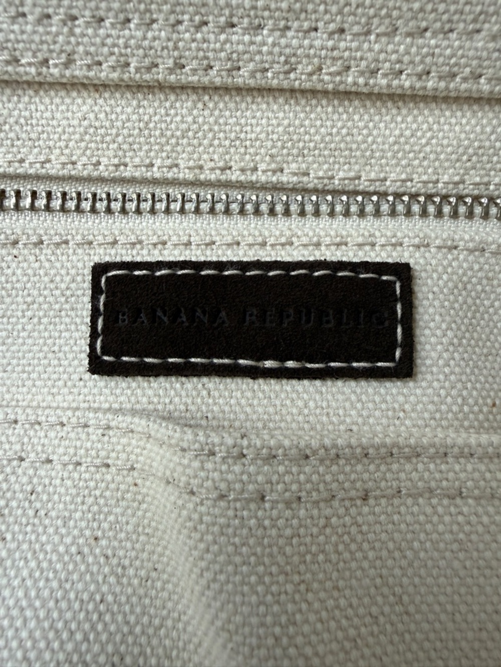 Banana Republic Cream Canvas Tote with Dark Brown Suede Trim - Picture 2 of 8